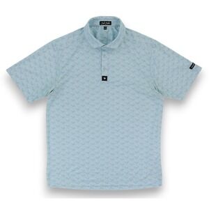 Bad Birdie Polo Shirt Mens Medium Blue Flamingo Golf Print Performance READ